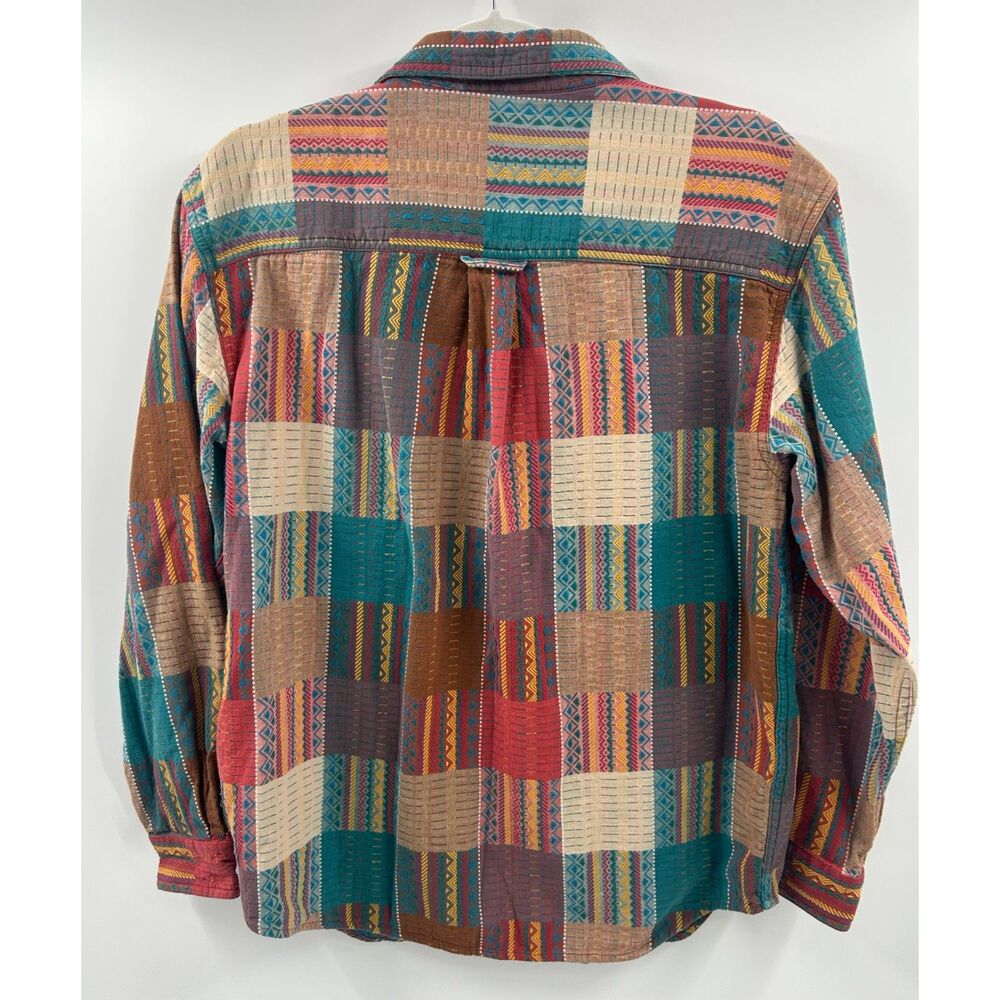 Vintage 80s Womens M Flannel Shirt Patchwork Plaid Boho Grunge Cotton M Button - Picture 2 of 3